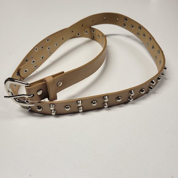 MENS WOMENS Beige Metal Stud Belt - Picture 4 of 15